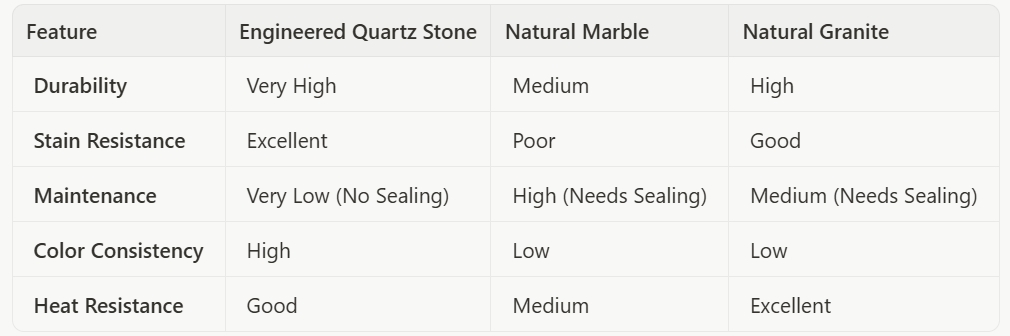 Quartz vs Marble vs Granite